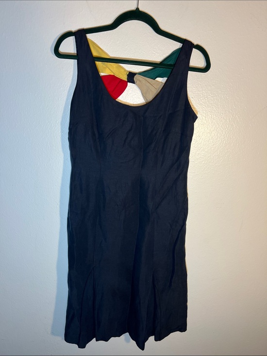 Vintage Dresses & Skirts - Vintage Oue Per Our Veste Navy Midi Dress with Multicolor Back Detail Size 4 S